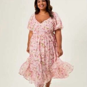 ARULA Pink Floral Midi Dress